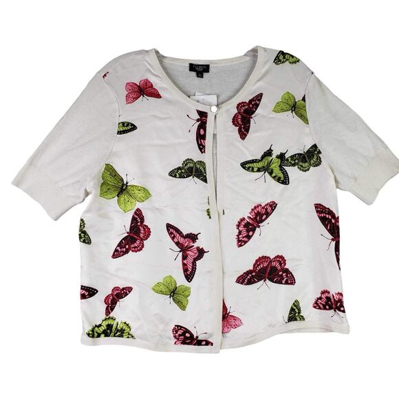 Talbots Sweater Cardigan Silk Butterflies Women’s Size Large L Petite White New - Picture 2 of 10